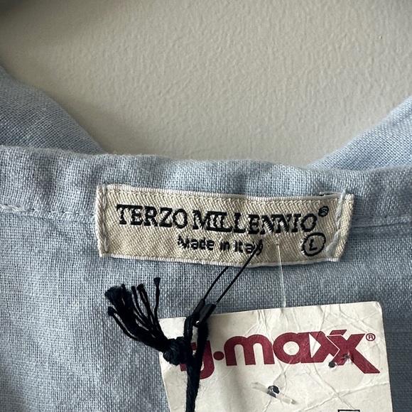 Light Blue Button-Front Ruffle-Hem Mini Dress - Picture 2 of 9